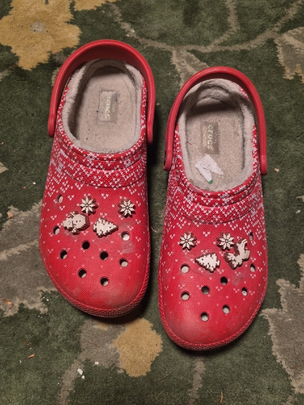 CROCS Red Holiday Pattern Fuzzy Lined Clogs
